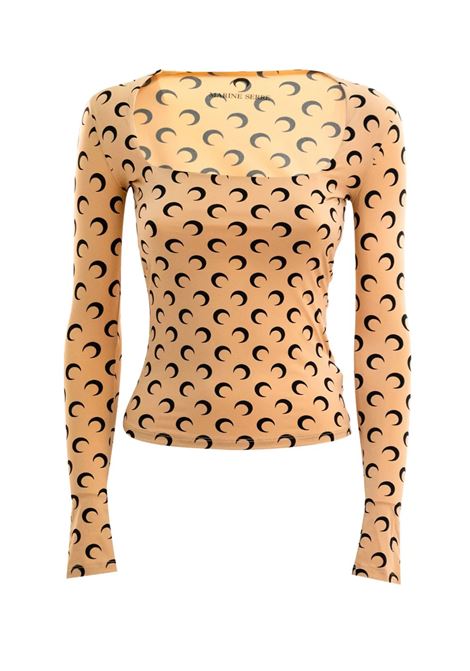 top moon printed jersey ls squareneck tan MARINE SERRE | WTS017ACJER0001TA10